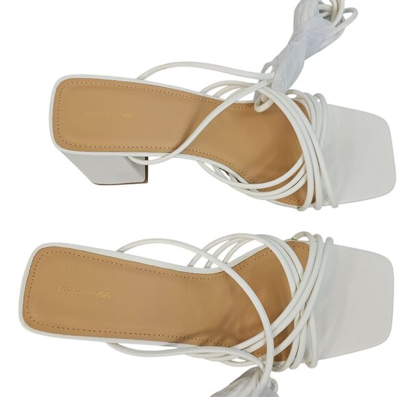 PrettyLittleThing 5/38 White Strappy Block Heel Preppy Summer Party Wedding Y2K - Picture 7 of 16